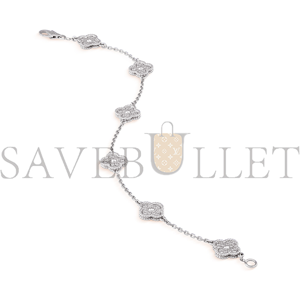 van cleef arpels sweet alhambra bracelet, 6 motifs - white gold, Di*m*nd  vcaro85700